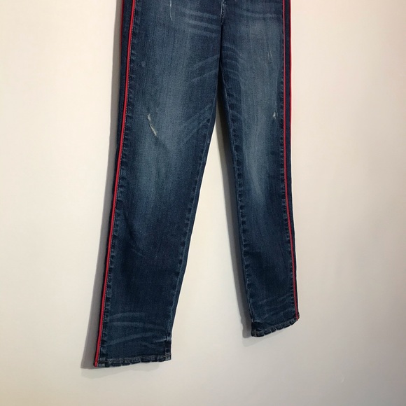 Hudson Jeans Zoeey Ankle Straight Leg Red Tuxedo Stripe Distressed Size 24 - Picture 8 of 16